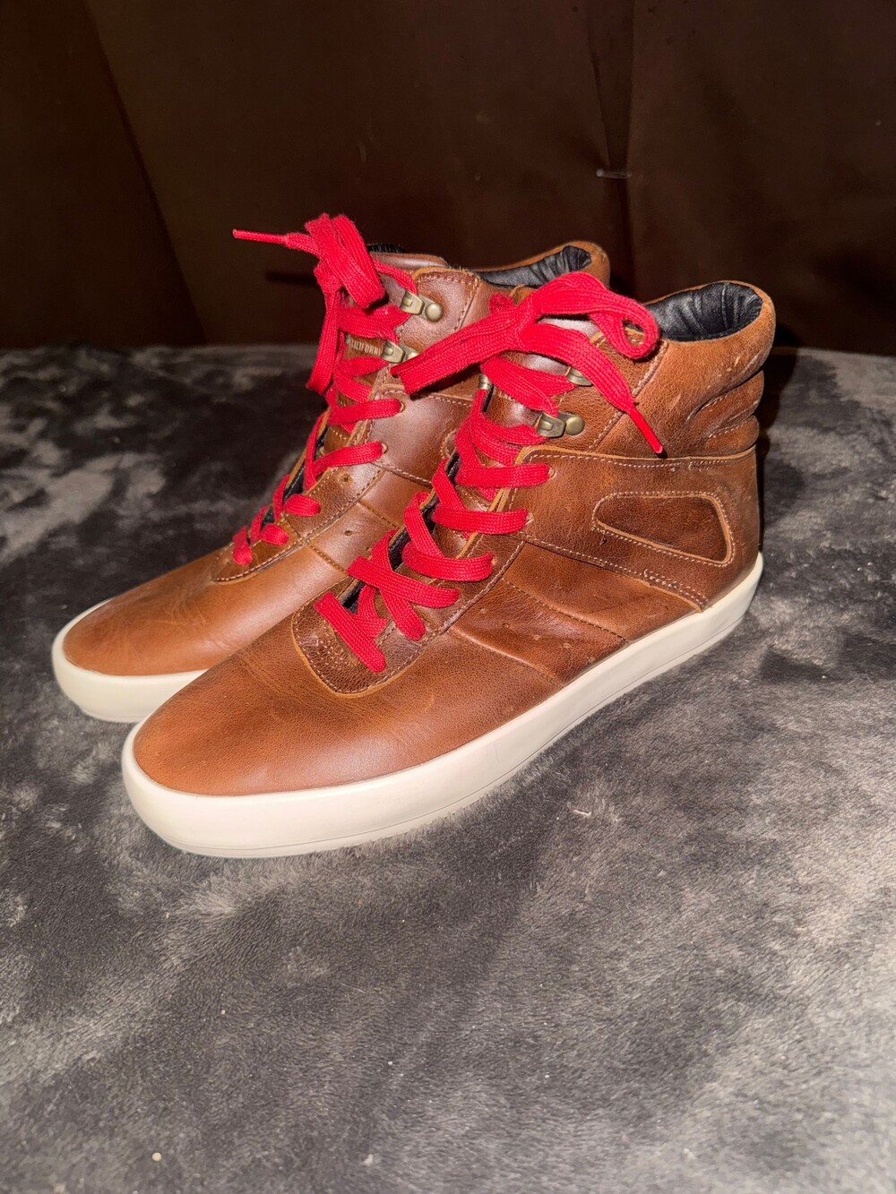 Creative Recreation Moretti High Tops size 9 Brown Leather Red Laces Casual Shoe